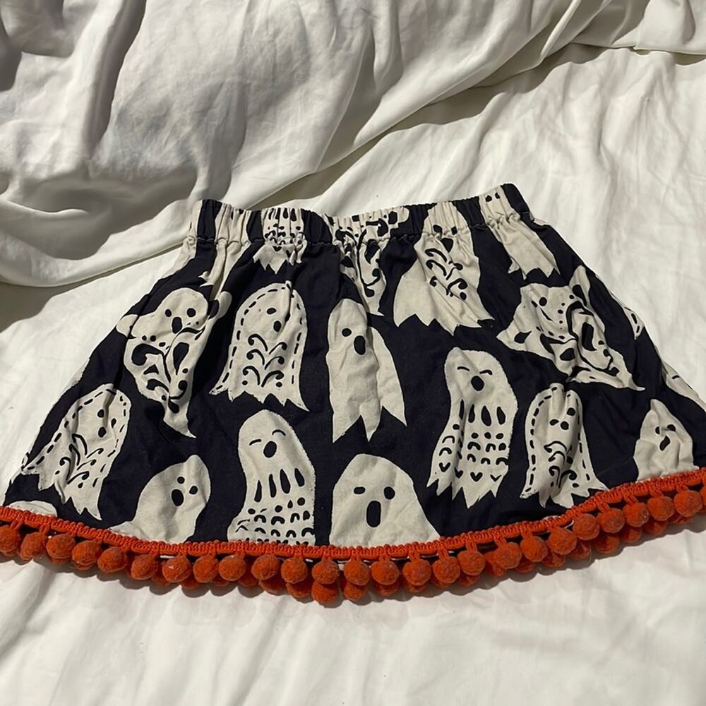 Ghost full elastic waste pull on style skirt black white orange pom hemline euc
